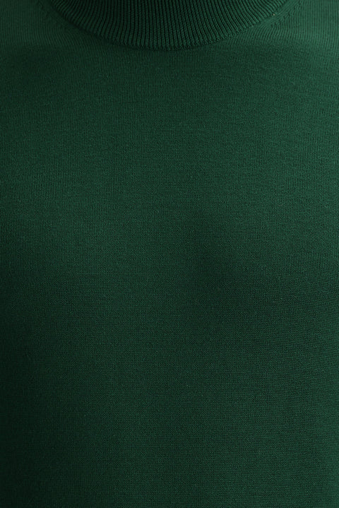 Dark Green Semi-Turtleneck Regular Fit Knitted Sweater