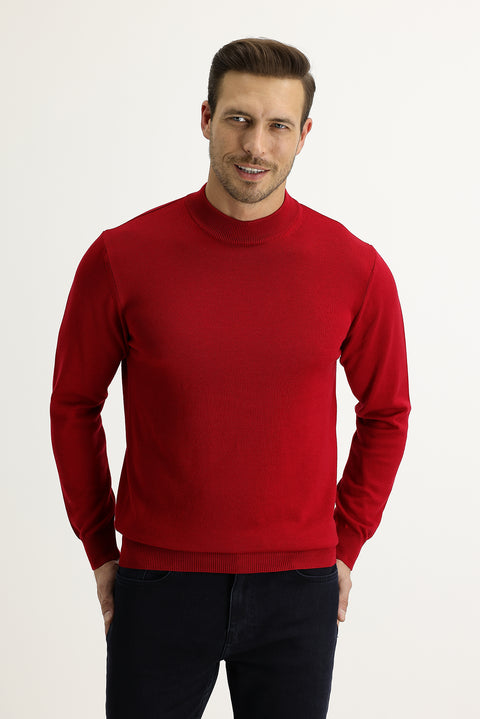 Flag Red Half Turtleneck Regular Fit Knit Sweater