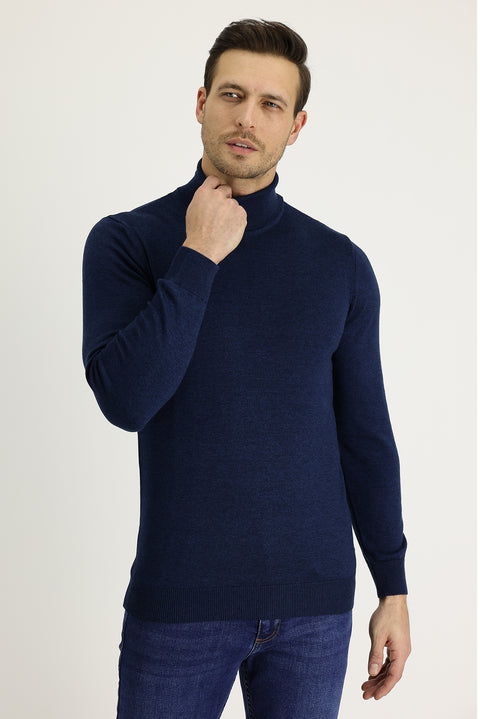 Medium Petrol Turtleneck Regular Fit Knit Sweater