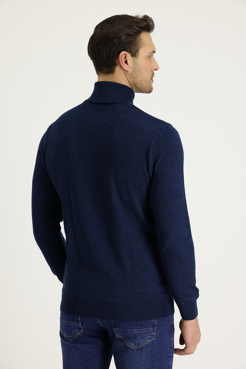Medium Petrol Turtleneck Regular Fit Knit Sweater