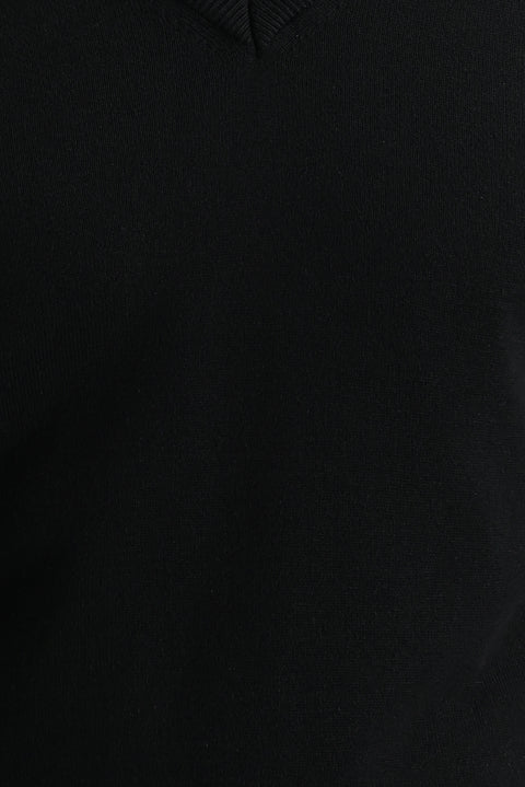 Black V-Neck Regular Fit Knit Sweater