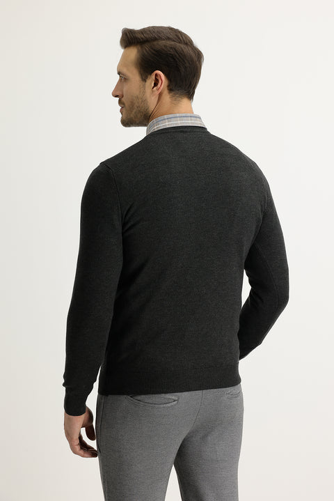 Dark Anthracite V-Neck Regular Fit Knitwear Sweater