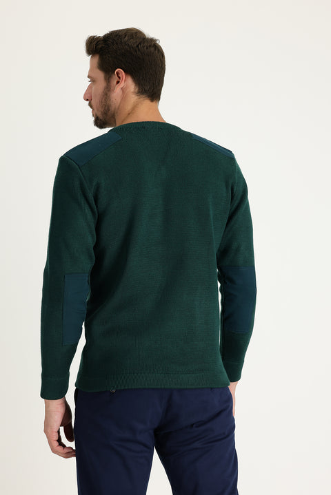 Koyu Yeşil V Yaka Super Slim Fit Ekstra Dar Kesim Çelik Örgü Triko Kazak