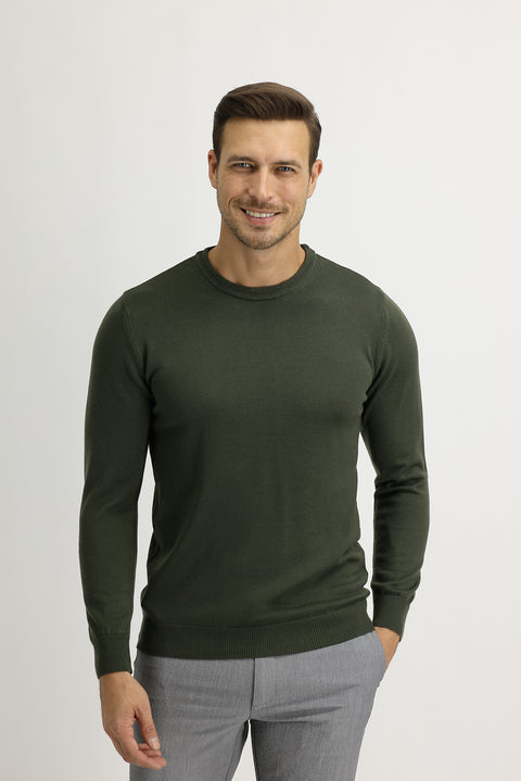 Light Khaki Crew Neck Regular Fit Knitted Sweater