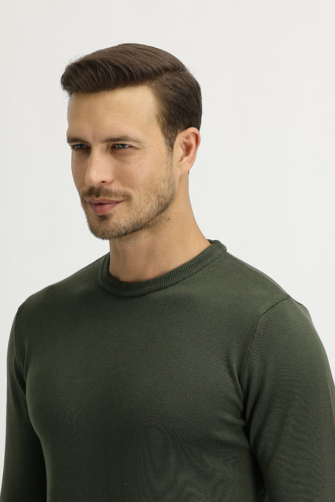 Light Khaki Crew Neck Regular Fit Knitted Sweater