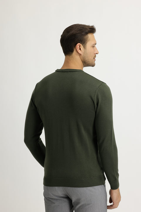 Light Khaki Crew Neck Regular Fit Knitted Sweater