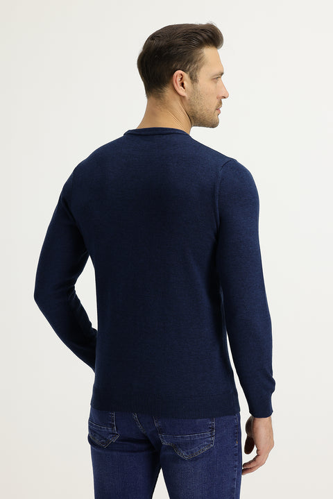 Medium Petrol Bicycle Collar Regular Fit Knitted Sweater