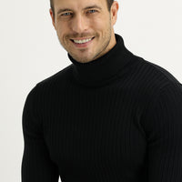 Black Turtleneck Slim Fit Narrow Cut Knit Sweater