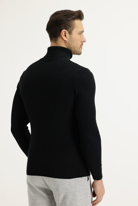 Black Turtleneck Slim Fit Narrow Cut Knit Sweater