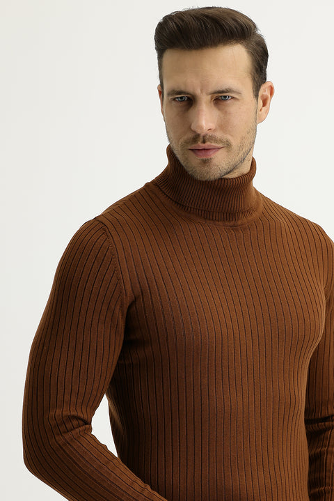 Cinnamon Turtleneck Slim Fit Narrow Cut Knit Sweater