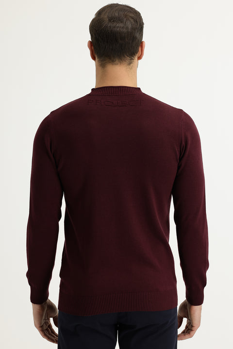 Light Burgundy Crew Neck Slim Fit Narrow Cut Cotton Knit Sweater