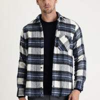 Dark Blue Long Sleeve Regular Fit Plaid Shacket Lumberjack Shirt