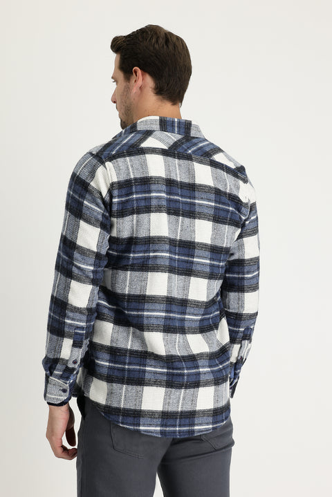Dark Blue Long Sleeve Regular Fit Plaid Shacket Lumberjack Shirt