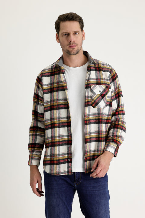Off-white long-sleeved regular fit plaid shacket lumberjack cotton shirt