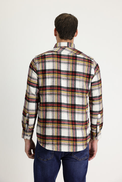 Off-white long-sleeved regular fit plaid shacket lumberjack cotton shirt