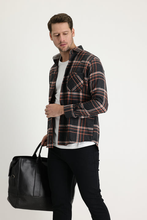 Black Regular Fit Plaid Shacket Lumberjack Cotton Shirt