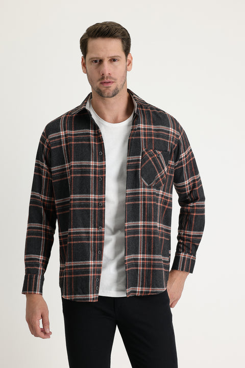 Black Regular Fit Plaid Shacket Lumberjack Cotton Shirt