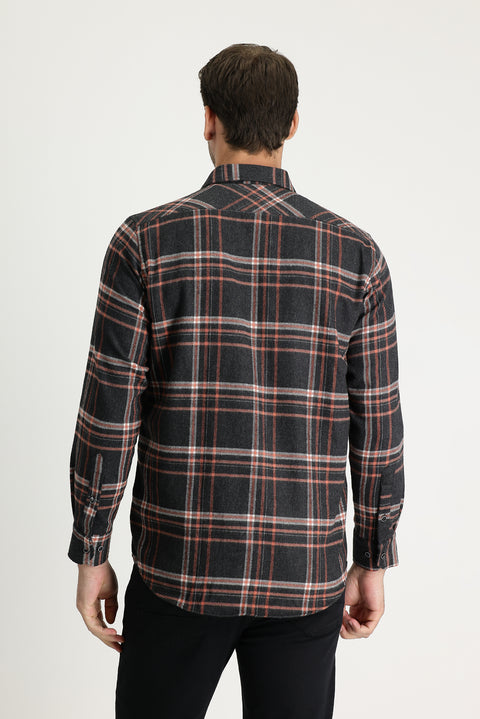 Black Regular Fit Plaid Shacket Lumberjack Cotton Shirt