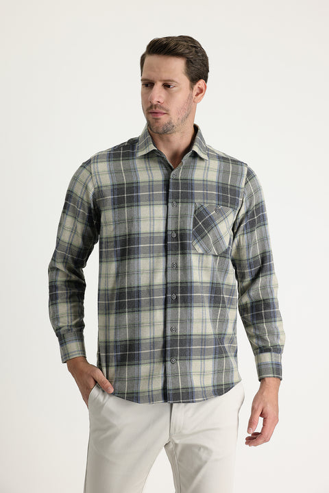 Light Grey Regular Fit Plaid Shacket Lumberjack Cotton Shirt