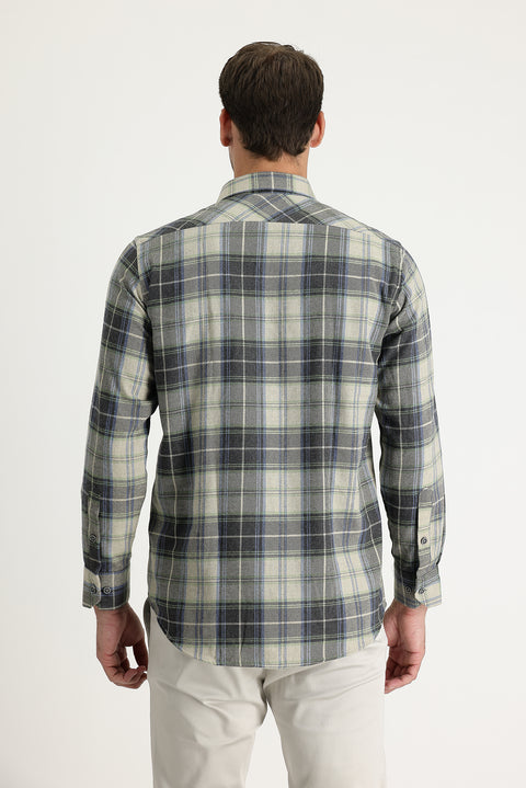 Light Grey Regular Fit Plaid Shacket Lumberjack Cotton Shirt