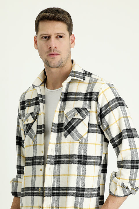 Off-white long-sleeved regular fit plaid shacket lumberjack shirt