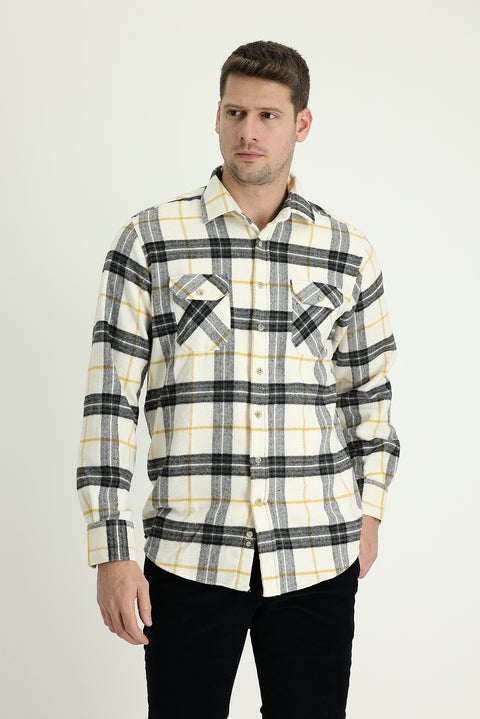 Off-white long-sleeved regular fit plaid shacket lumberjack shirt