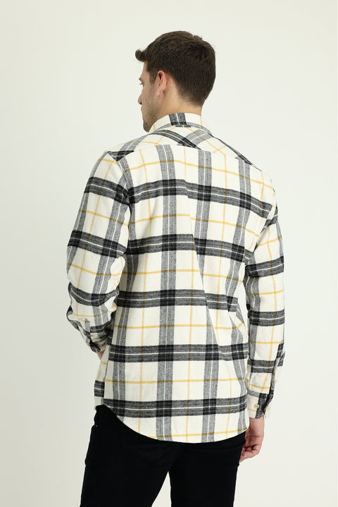 Off-white long-sleeved regular fit plaid shacket lumberjack shirt