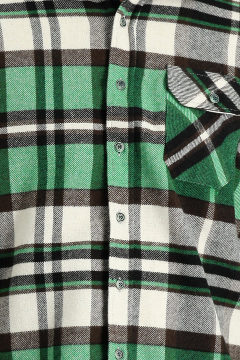 Grass Green Long Sleeve Regular Fit Plaid Shacket Lumberjack Shirt