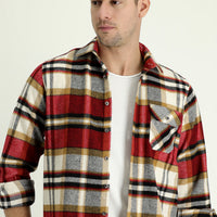Dark Red Long Sleeve Regular Fit Plaid Shacket Lumberjack Shirt