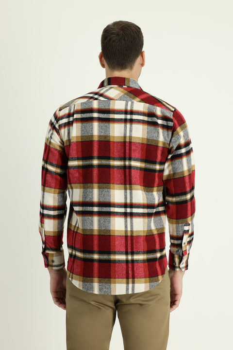 Dark Red Long Sleeve Regular Fit Plaid Shacket Lumberjack Shirt