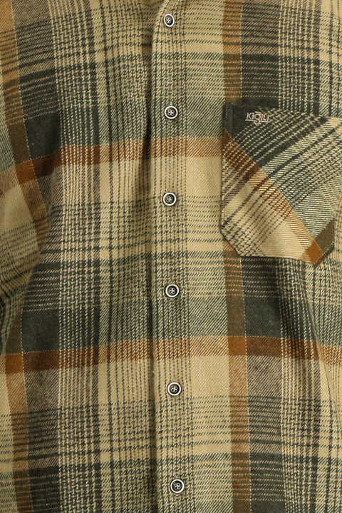 Dark Beige Long Sleeve Regular Fit Plaid Shacket Lumberjack Shirt