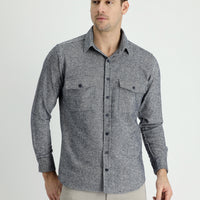 Dark Navy Long Sleeve Slim Fit Patterned Shacket Lumberjack Shirt