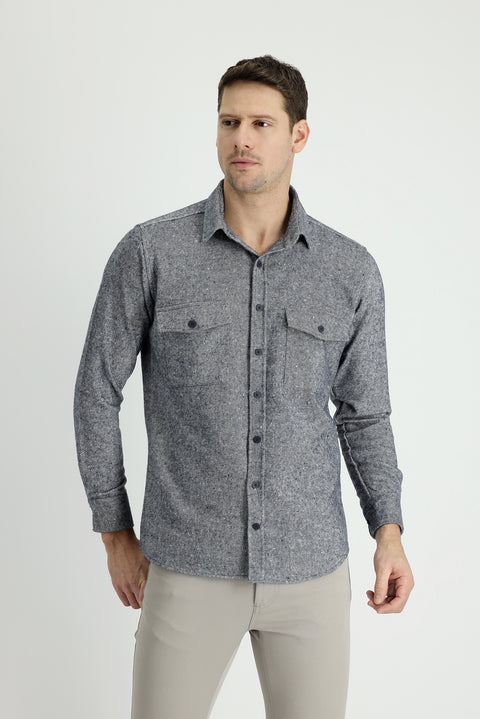 Dark Navy Long Sleeve Slim Fit Patterned Shacket Lumberjack Shirt