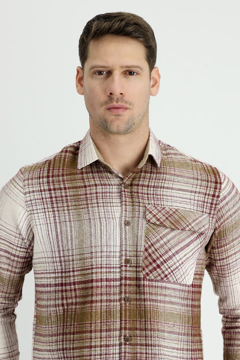 Dark Burgundy Long Sleeve Plaid Shacket Lumberjack Cotton Shirt