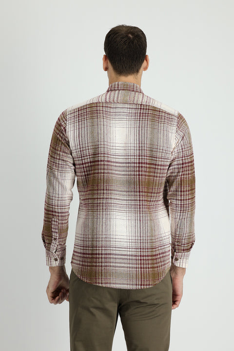 Dark Burgundy Long Sleeve Plaid Shacket Lumberjack Cotton Shirt