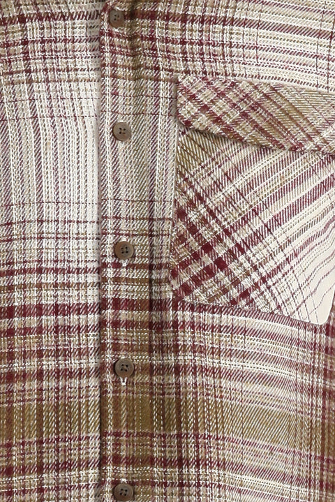 Dark Burgundy Long Sleeve Plaid Shacket Lumberjack Cotton Shirt