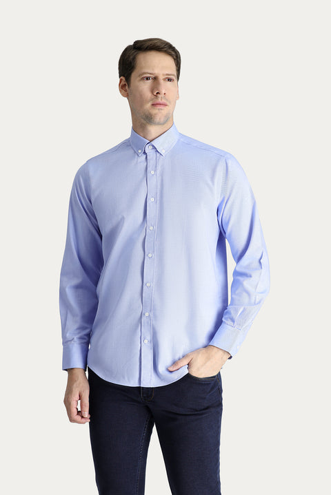 Blue Long Sleeve Regular Fit Oxford Cotton Shirt
