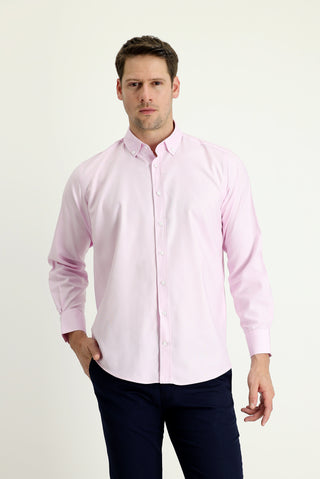 Toz Pembe Uzun Kol Regular Fit Oxford Pamuk Gömlek