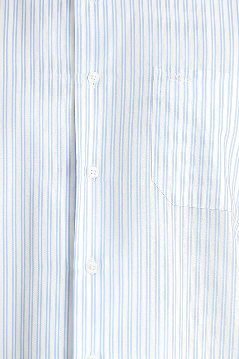 Light Blue Long Sleeve Regular Fit Striped Cotton Shirt