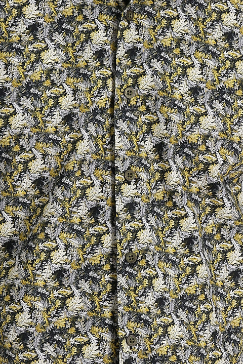 Mustard Yellow Long Sleeve Slim Fit Printed Cotton Shirt