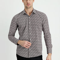 Black Long Sleeve Slim Fit Printed Cotton Shirt
