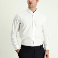 White Long Sleeve Slim Fit Narrow Cut Oxford Cotton Button-Down Collar Shirt