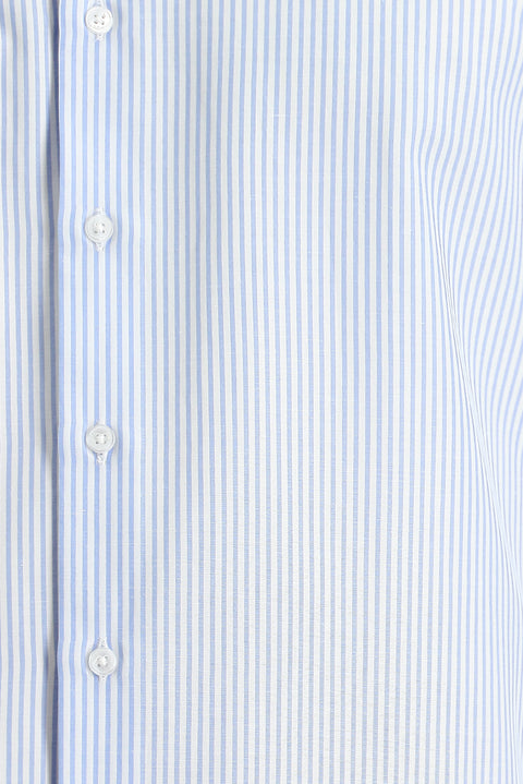 Light Blue Long Sleeve Slim Fit Striped Cotton Shirt