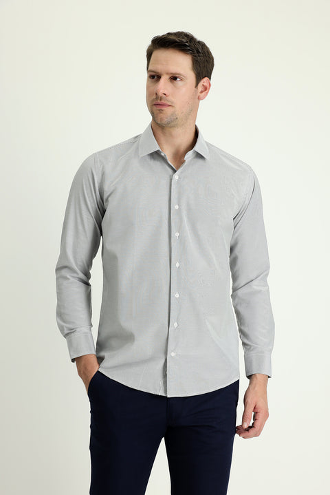 Black Long Sleeve Slim Fit Narrow Cut Classic Striped Cotton Easy Iron Shirt