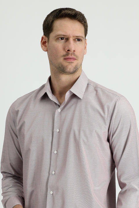 Light Burgundy Long Sleeve Slim Fit Narrow Cut Classic Striped Cotton Easy Iron Shirt