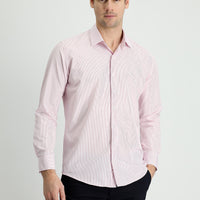 Dusty Pink Long Sleeve Slim Fit Striped Cotton Easy-Iron Shirt