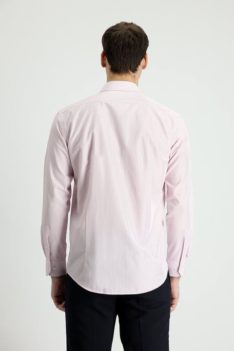 Dusty Pink Long Sleeve Slim Fit Striped Cotton Easy-Iron Shirt