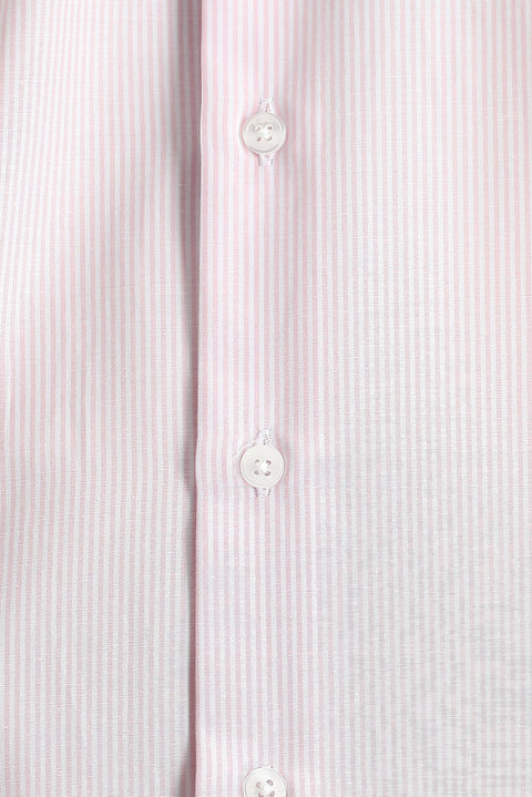Dusty Pink Long Sleeve Slim Fit Striped Cotton Easy-Iron Shirt