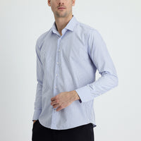 Light Blue Long Sleeve Slim Fit Striped Cotton Easy-Iron Shirt