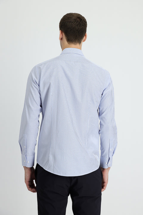 Light Blue Long Sleeve Slim Fit Striped Cotton Easy-Iron Shirt